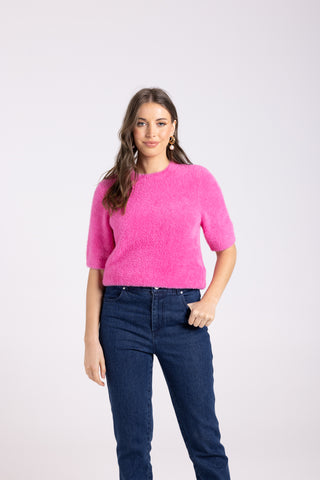 FLUFFY S/SLV CREW KNIT PINK