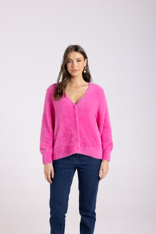 FLUFFY CARDIGAN 7/8 SLEEVE PINK