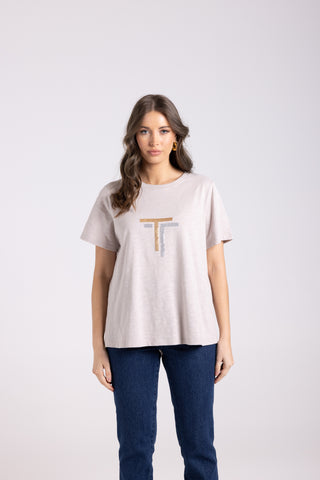 CREW TEE WITH GOLD/SILVER SEQUINS