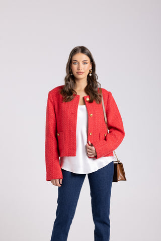 CROP BOUCLE JACKET RED