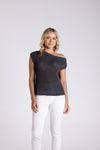 TAPE YARN BOAT NECK TOP CHARCOAL
