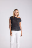TAPE YARN BOAT NECK TOP CHARCOAL
