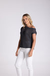 TAPE YARN BOAT NECK TOP CHARCOAL