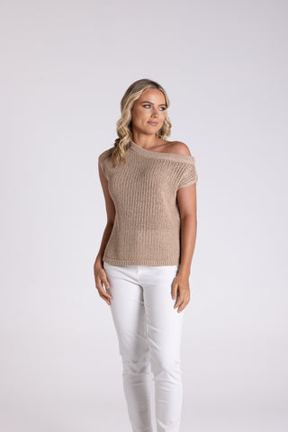 TAPE YARD BOAT NECK TOP SAND