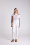 TAPE YARN BOAT NECK TOP WHITE