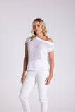 TAPE YARN BOAT NECK TOP WHITE