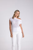 TAPE YARN BOAT NECK TOP WHITE