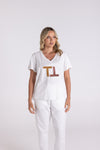 V NECK BEADED & SEQUIN LOGO TEE