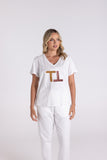 V NECK BEADED & SEQUIN LOGO TEE