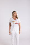 V NECK BEADED & SEQUIN LOGO TEE