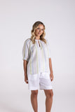 MULTI STRIPE LINEN KEYHOLE TOP