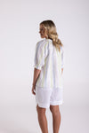 MULTI STRIPE LINEN KEYHOLE TOP