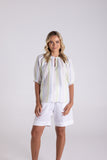 MULTI STRIPE LINEN KEYHOLE TOP