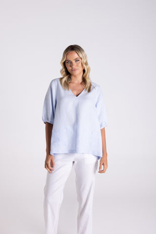 LINEN TOP WITH POCKETS ICE BLUE