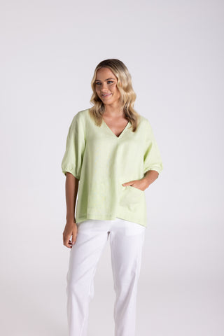 LINEN TOP WITH POCKETS LIME