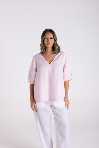 LINEN TOP WITH POCKETS PINK