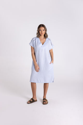 LINEN DRESS WITH FRINGE DETAIL