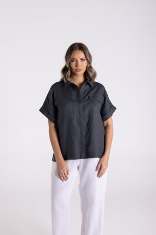 DROPPED SHOULDER OVERSIZED LINEN SHIRT