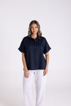 DROPPED SHOULDER OVERSIZED LINEN SHIRT NAVY
