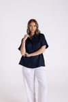 DROPPED SHOULDER OVERSIZED LINEN SHIRT NAVY
