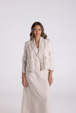 CROP TWEED LINEN JACKET WITH FRINGE