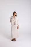 CROP TWEED LINEN JACKET WITH FRINGE