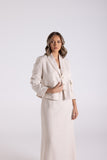 CROP TWEED LINEN JACKET WITH FRINGE