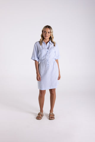 LINEN VISCOSE STRIPE DRESS