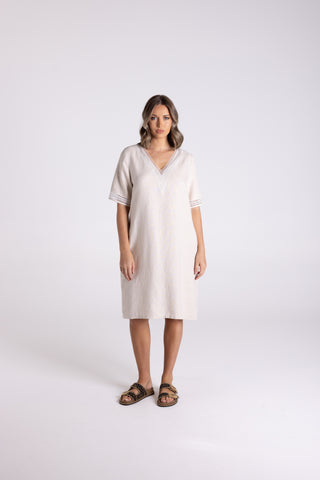V NECK DRESS WITH LACE DETAIL