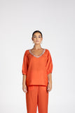 LINEN BURNT ORANGE BEADED TOP