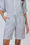 LINEN BLUEBERRY STRIPE SHORT