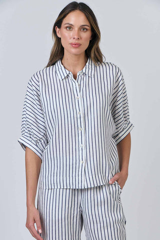 LINEN BLUEBERRY STRIPE SHIRT