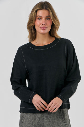 ANNIE BLACK LINEN TOP