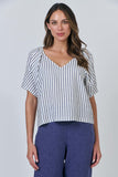 LINEN BLUEBERRY STRIPE TOP
