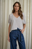 LINEN BLUEBERRY STRIPE TOP