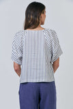 LINEN BLUEBERRY STRIPE TOP