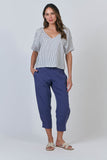 LINEN BLUEBERRY STRIPE TOP