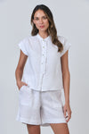LINEN SHIRT WITH FRONT RUFFLE