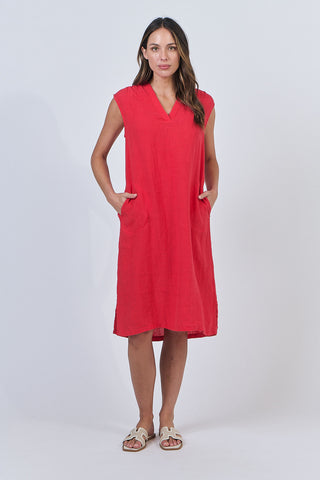 LINEN DRESS RED