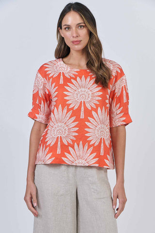 LINEN TOP WITH SLEEVE SUNSET PALM