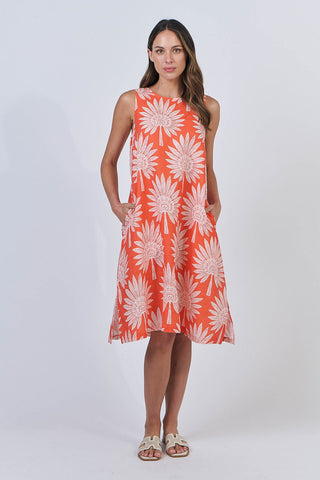 LINEN DRESS SUNSET PALM