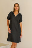 LINEN BLACK DRESS WITH SLEEVES