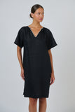 LINEN BLACK DRESS WITH SLEEVES