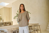 LINEN AGATE TOP  WITH STITCHING