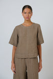 LINEN AGATE TOP  WITH STITCHING