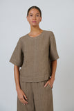 LINEN AGATE TOP  WITH STITCHING
