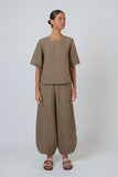 LINEN AGATE TOP  WITH STITCHING