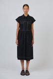 COTTON POPLIN BLACK WITH WHITE STITCHING DRESS