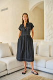 COTTON POPLIN BLACK WITH WHITE STITCHING DRESS