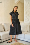 COTTON POPLIN BLACK WITH WHITE STITCHING DRESS